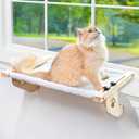 AMOSIJOY Cat Sill Window Perch Sturdy Cat Hammock Window Seat with Wood & Metal Frame for Large Cats, Easy to Adjust Cat Bed for Windowsill, Bedside, Drawer and Cabinet (21.7''L x 15''W, White)