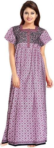 Printed Indian Cotton Long Nightgowns Maxi Gown Pure Cotton Indian Nighty Soft Comfort Sleepwear For Women X-Large, 3 Pieces