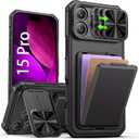 SSLOTSCASE for iPhone 15 Pro Case with Card Holder & Stand, Dark Black