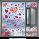 9 Sheets Valentine's Day Window Clings,Double-Sided Glass Window Stickers Decor,Reusable Red Pink Love Heart Stickers Decals for Home Wedding Anniversary Party Store Glass Holiday Decoration (V01)