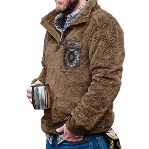 Beotyshow Mens Aztec Fleece Jackets Fuzzy Sherpa Pullover Sweatshirts Winter Coats Western Vintage Sweaters with Pocket, Large, Brown