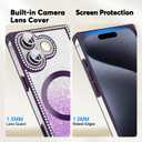 Misscase Magnetic Glitter Case for iPhone 17 6.3 Inch, Camera Protection, Compatible with MagSafe, Rectangle Cute Bling Sparkle Diamond Colorful Phone Cover, Drop-Tested & Shockproof-Purple