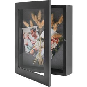 Golden State Art, 8x10.5 Shadow Box Frame Display Case, 2-inch Depth, Great for Collages, Collections, Mementos, 6 Pins Included (Black, 1 Pack)