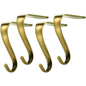 DAJAMAI 4 Pack Christmas Stocking Holders for Mantel Metal Stocking Hangers for Fireplace Stocking Hooks Set Non-Slip Fireplace Hook for Christmas Party Decoration (Stocking Holder - Gold)