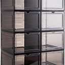 Attelite Upgrade Harder Solid Plastic Hat Organizer for Baseball Caps, 8 Pack Stackable Hat Storage Box with Clear Magnetic Door, Hat Rack(XL-Black)