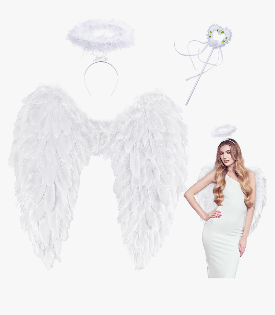 Angel Wings and Halo, Angel Costume for Woman Girls Kids Teens Angel Accessories for Halloween Party Cosplay