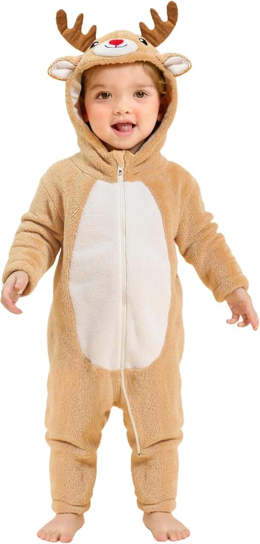 Baby Boys Girls Christmas Snowman Onesie Fleece Reindeer Hoodied Romper 6M - 2T
