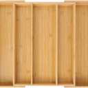 Bamboo Expandable Kitchen Drawer Organizer, Adjustable Utensil Holder and Cutlery Tray Organiser, Drawer Divider for Silverware, Flatware, Knives in Kitchen, Bedroom, Living Room, 5 Slot