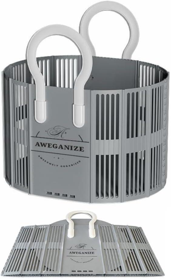 40L Collapsible Laundry Basket with Handles, Durable Space-Saving Storage Basket for Clothes, Utility, Groceries Toys & Home Organization – Grey, 17.9" L × 14.2" W × 11.8" H