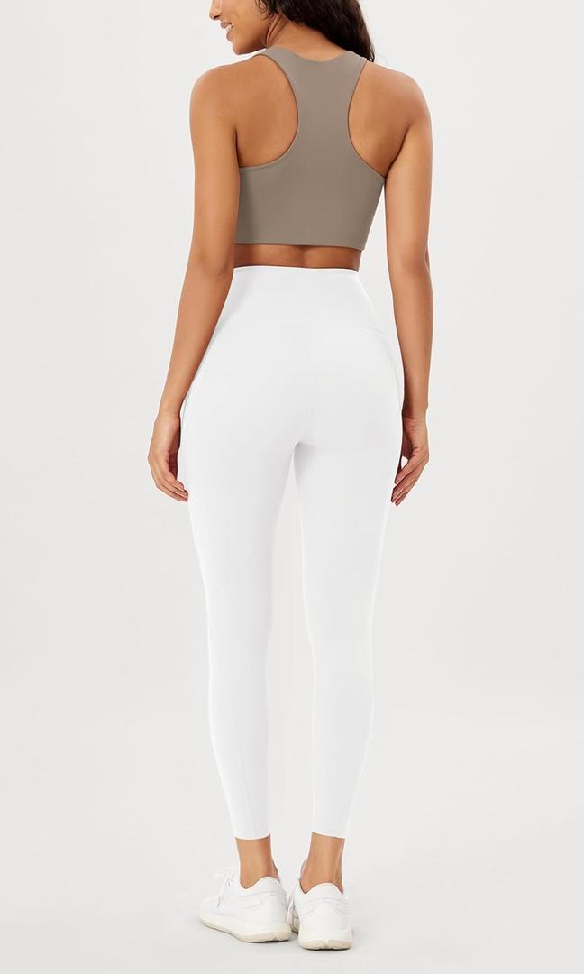ODODOS ODTHERMAL Women's Fleece Lined Yoga Pants with Pockets - 25" / 28" High Waisted Warm Workout Leggings,  White S/M