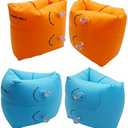 10Leccion 2 Pack Inflatable Arm Floaties for Toddlers, Blow up Water Wings for Kids, Swimming Arm Bands Floatation for Children and Adults 30-150LBS(Blue and Orange)