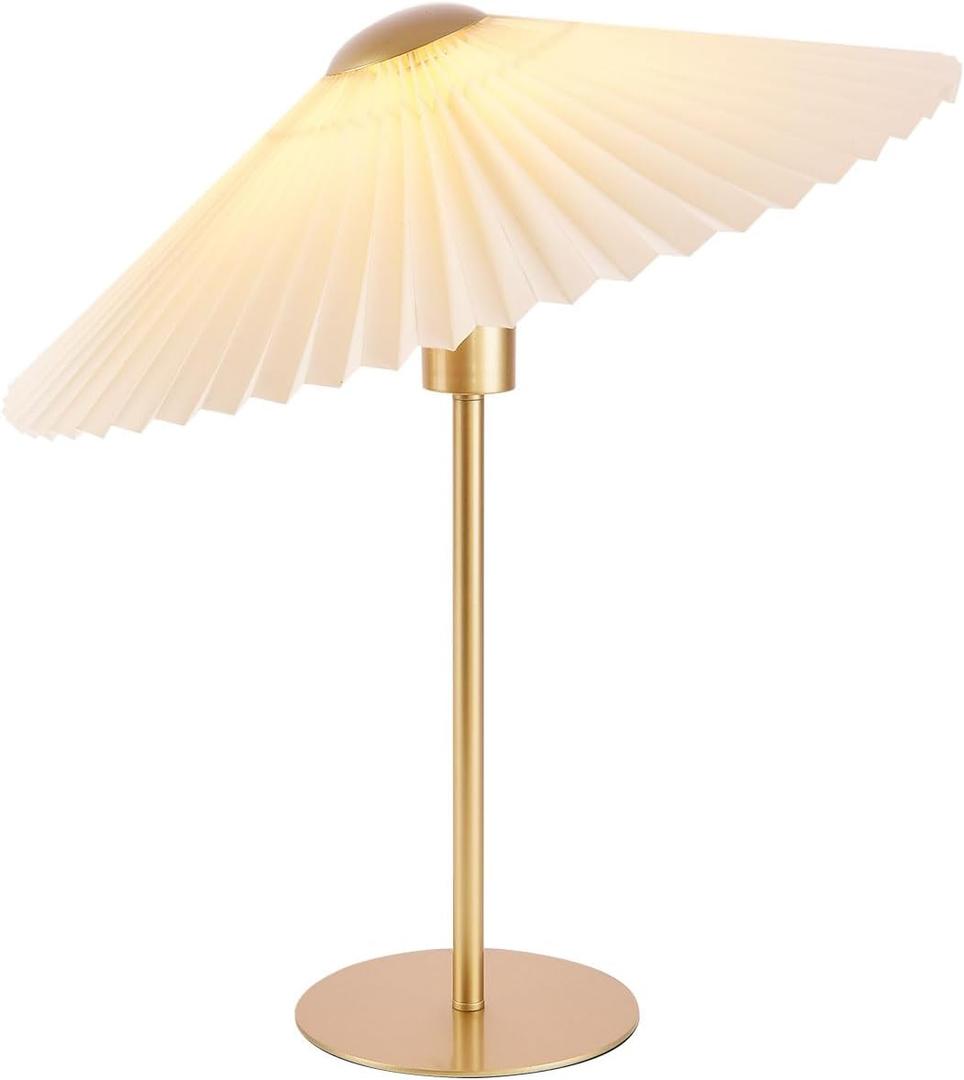 KUNJOULAM Small Pleated Table Lamp, Bedside Nightstand Lamp with Beige Lampshade, Morden Mini Lamp for Bedroom Living Room Home Office Decor, E26 Bulb Included