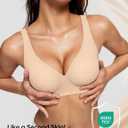 Vertvie Jelly Wireless Bras for Women Push Up Plunge Seamless T-Shirt Bras No Underwire Supportive Full Coverage Bralettes (Beige, L)