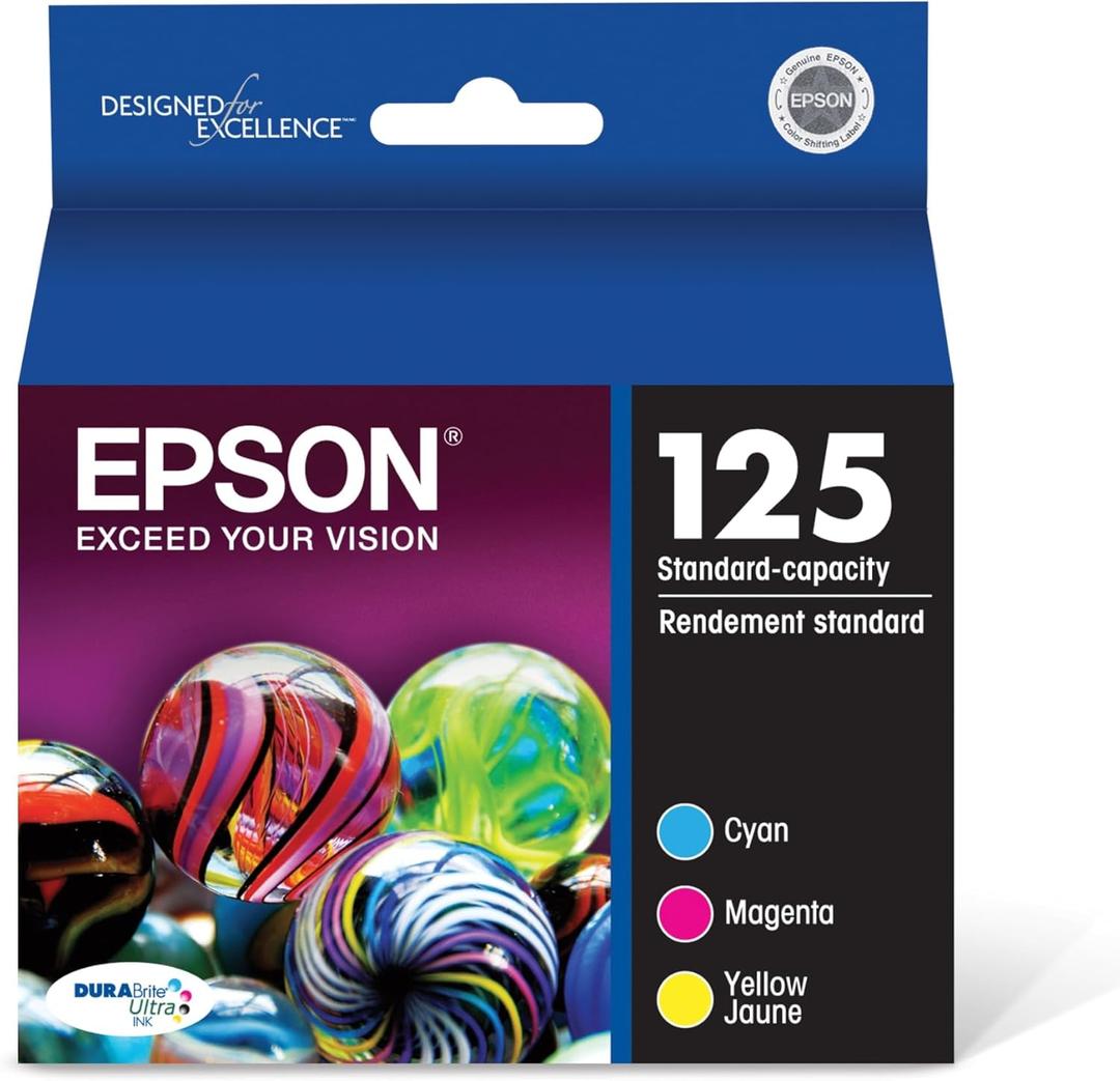 EPSON 125 DURABrite Ultra Ink Standard Capacity Color Combo Pack (T125520-S) Works with Stylus NX-125, NX-127, NX-130, NX-230, NX-420, NX-530, NX-625, WorkForce WF-320, WF-323, WF-325, WF-520