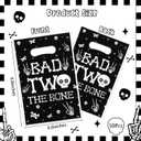 Serencatcher 50pcs Bad Two The Bone Plastic Favor Bags, Bad 2 The Bone Party Decorations, 6.6x9.8 Inches Candy Goodie Treat Bags Bulk with Handles for Boy Girl 2nd Birthday Party