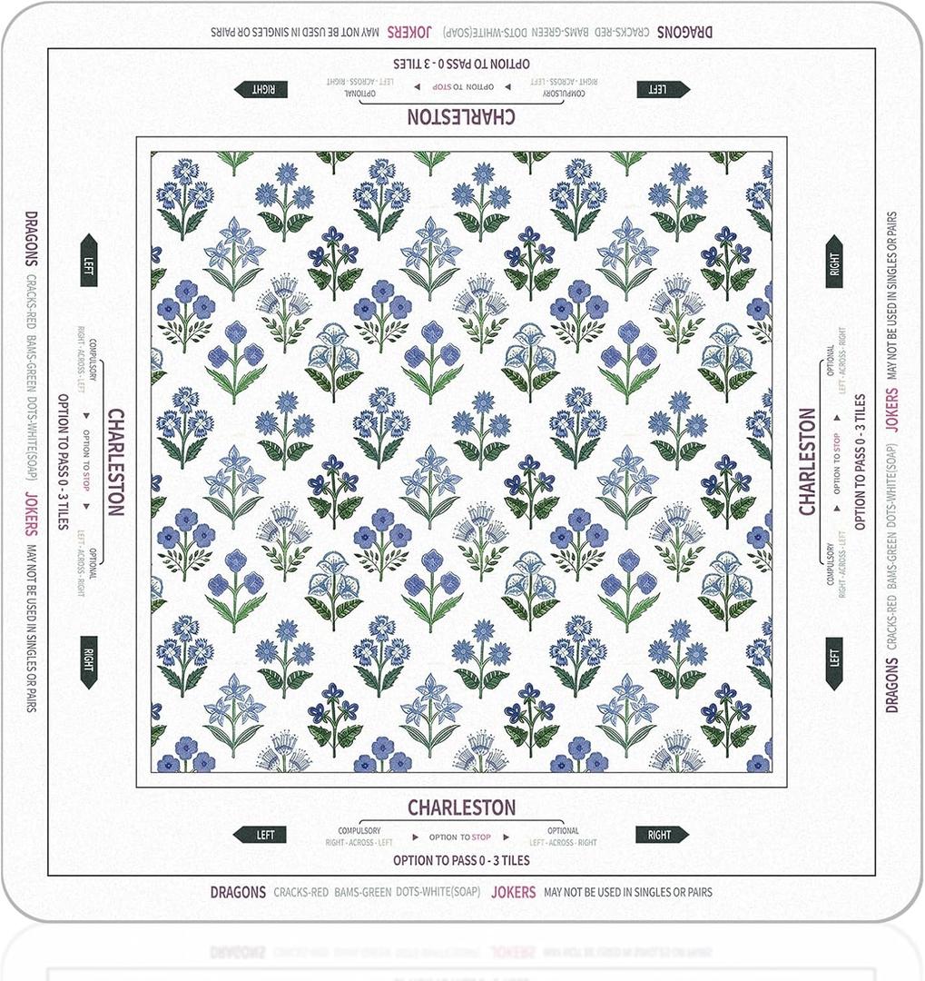 Tegeme Chinoiserie Mahjong Mat 31.5" x 31.5" Purple Green Floral Mat Anti Slip and Noise Reduction Multi Purpose Game Table Cover Non-Slip Noise Reduction Gaming Rug for Mahjong Card Board Tile Games