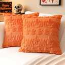 Pack Of 3 Artscope Halloween Pillow Covers 16 x 16 Set of 2 Decorative Ghost Holiday Pumpkin Throw Pillow Cases Soft Plush Faux Fur Couch Cushion Case for Farmhouse Halloween Sofa Bed Room Home Decor-Orange