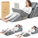 6pc Adjustable Orthopedic Wedge Pillow Set Relieve Acid Reflux, Snoring, Back Pain & Post-Surgery Discomfort (Grey)