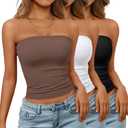 Trendy Queen Womens 3 Pack Strapless Bandeau Going Out Crop Tube Tops (L)