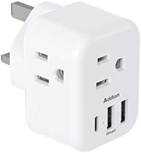 US to UK Ireland Plug Adapter, Addtam Type G Power Adapter with 3 AC Outlets and 3 USB(1 USB C), Travel Essentials for USA to Dubai Scotland British London England Hong Kong Irish