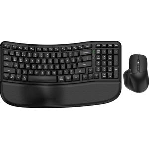 Ergonomic Keyboard and Mouse Combo, Bluetooth/2.4G Wireless Ergo Wave Curved Keyboard with Cushioned Palm Rest and 6 Levels DPI Adjustable Silent Mouse, Multi-Device for Windows/Mac/Android