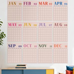 Gueevin 2026 Reusable Wall Calendar Undated Large Monthly Dry Erase Erasable Calendar Big 16 x 12 Inches for Wall Annual Blank Planner 12 Month No Year Planning Office Home(Morandi Minimalism)