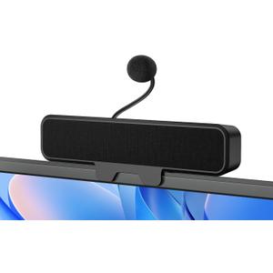 USB Computer Speakers with Detachable Microphone, Plug and Play Desktop Speaker with Monitor Clip, Stereo Sound & Bass, Suitable for PC, PS5, Switch 2 and Laptop (10W)