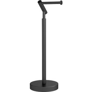 STWWO Toilet Paper Holder Free Standing, Matte Black Toilet Paper Stand 21.7" H, Stainless Steel Tissue Roll Holder for Bathroom, Heavy Weighted Base