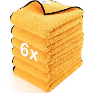 Microfiber Towels for Cars - 6 Pack (23.6" x 15.7") 450-GSM, High & Short Pile Micro Fiber Cleaning Cloth for Car Washing Drying & Auto Detailing, Strong Water Absorption Lint Free & Non-Streak (Gold)