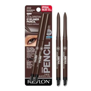 Revlon ColorStay Pencil Waterproof Eyeliner, Smudge-Proof, Eye Makeup with Built-In Sharpener, 202 Black Brown, 2 pack