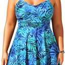 Aqua Eve Plus Size Tankini Swimsuits for Women Two Piece Bathing Suits Flowy Swim Dress with Shorts Blue 16W