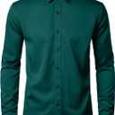 EMITOP Men's Stretch Wrinkle Free Dress Shirts Formal Wedding Prom Long Sleeve Button Down Shirt Emerald Green M