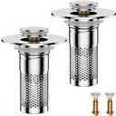 Bathroom Sink Drain Strainer,Universal Pop-Up Sink Stopper Hair Catcher, Anti-Clog Stainless Steel Drain Filter Basket, Removable Sink Drain for Bathroom Sink Stopper Replacement (Silver-2pack)
