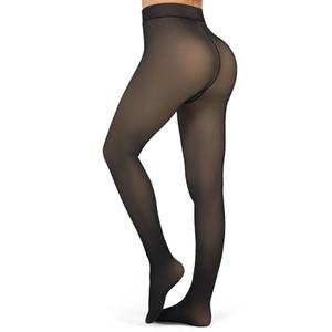 KBVOT Fleece Lined Tights Women Sheer Warm Pantyhose Leggings Fake Translucent Thermal Winter Thick Tights for Dresses S
