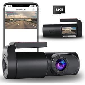 Dash Cam Front- 1080P FHD Front Dash Camera for Cars with APP Free 32GB Card|Night Vision|Loop Recording|G-Sensor|WDR|24H Parking Monitor|Type C