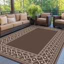 GENIMO Outdoor Rug Waterproof for Patio, 8'x10' Foldable Reversible Plastic Straw Carpet for Travel Trailers, Outside Area Mat for Rv, Deck, Picnic, Porch, Camper, Balcony, Beach, Coffee & Beige