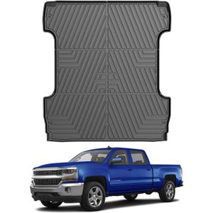 Mixsuper Liner Truck Bed Mat for 2014-2018 Chevrolet Silverado 1500/ GMC Sierra 1500, Only for 5.7ft Bed, All Weather Truck Rugged Bed Liner TPE Durable Odorless Black
