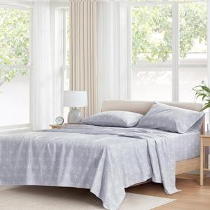Comfort Spaces 100% Cotton Sheets Queen, Breathable, Naturally Cool Cotton Sheets, Soft Cotton Bed Sheets with 14" Elastic Pocket Fits up to 16" Mattress, All Seasons Sheet Set, Adelia Gray 4 Piece
