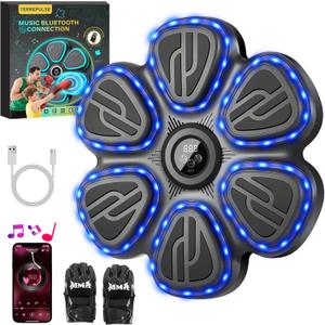 Music Boxing Machine for Kids,Wall Mounted Training Punching Machine for Teenager & Adults,Smart Interactive Boxing Machine with LED Lights & Bluetooth (Black)