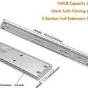LONTAN 1 Pair 18 Inch Side/Rear Mount Soft Close Drawer Slides Full Extension 3 FOLD Drawer Glides - 4502S3-18 Drawer Slides Bottom Mount Heavy Duty 100 LB Drawer Runners