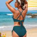 Blooming Jelly Womens High Waisted Bikini Sets Drawstring Tummy Control Swimsuits Crisscross Tie Back Bathing Suit (Blue, XL)