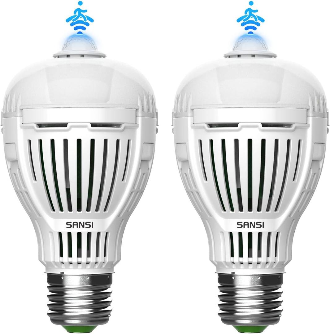 SANSI Motion Sensor LED Light Bulb A19, 100 Watt Equivalent Energy Efficient 13W 5000K Daylight 1300LM Light Bulbs, E26 Standard Base Lights for Porch Patio Stairs Front Door, 2-Pack