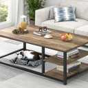 EXCEFUR Coffee Table with Storage Shelf, Modern Wood and Metal Center Table for Living Room, Rustic Oak, 47 Inch