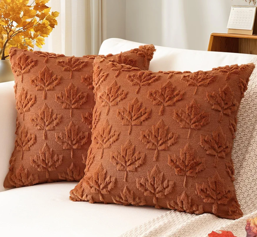 Artscope Maple Leaf Fall Pillow Covers 50 x 50 Set of 2 Decorative Autumn Harvest Holiday Throw Pillow Cases Soft Plush Faux Fur Couch Cushion Case for Farmhouse Sofa Bed Room Home Decor