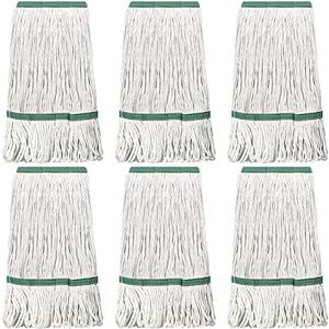 6 Pack Heavy Loop End Cotton String Mop Head Heavy Duty Mop Head Commercial Refills Mop Head Replacement for Home Industrial Commercial Floor Cleaning(White, Green)
