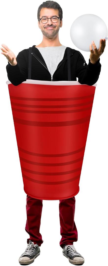 Mepase Beer Table Tennis Cup Costume with Inflatable Ball Funny Sports Costume for Adult Halloween Party Cosplay