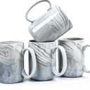 Coffee Mugs Set of 4,16 OZ Large Tea Cups, Grey Marble Ceramic with Big Handle,Bulk Marble Diner Mugs Set for Latte, Beer,Cappuccino,Microwave Dishwasher Safe Cup for Men Women Gift