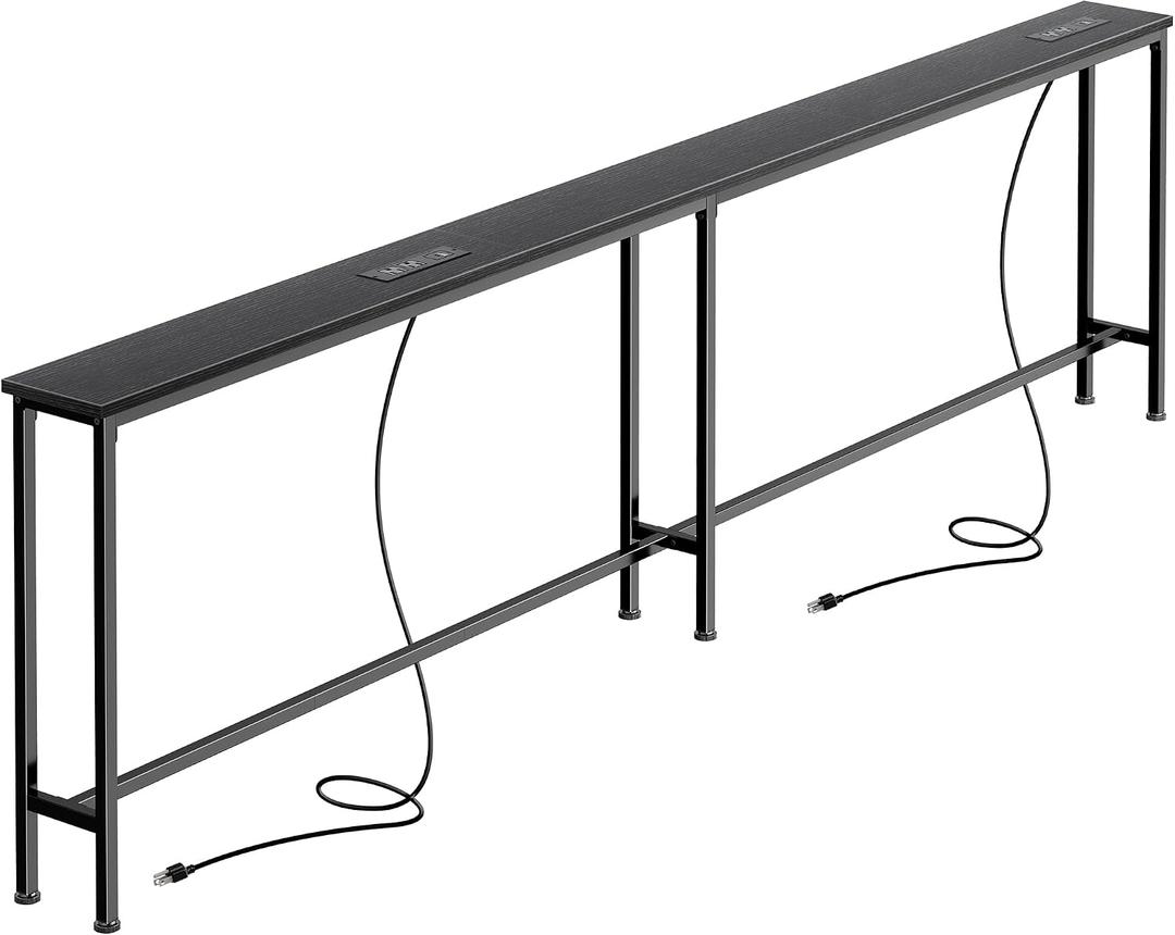 SUPERJARE Sofa Table with 2 Power Outlets and USB-C Ports, 5.9 Inch Narrow Console Table with Storage, Extra-Long, for Entryway Hallway Couch Behind Sofa, Small Spaces (Black, 5.9"D x 86.6"W x 29.7"H)