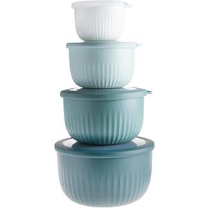 COOK WITH COLOR 4pc Plastic Mixing Bowl Set with Lids (Teal Ombre, 210 ml, 550 ml, 1150 ml, 3500 ml) - Sturdy, Nesting, BPA Free, Dishwasher Safe, Food Safe, Bowls for Cooking and Baking (8 Piece Set - Deep Bowls)