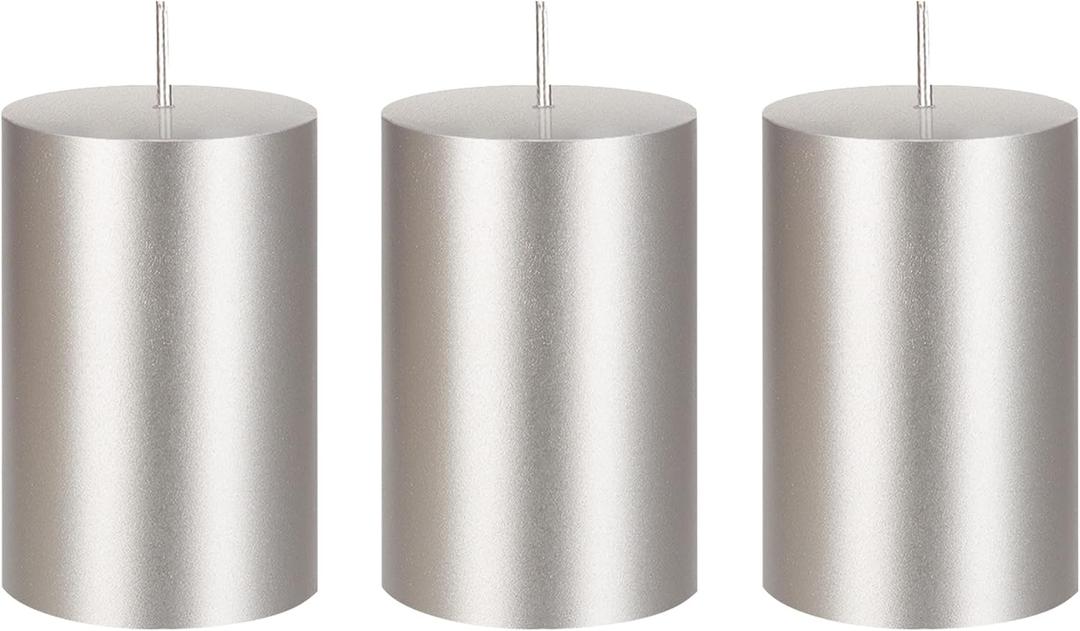Mega Candles 3 pcs Unscented Solid Silver Pillar Candles, Hand Poured Premium Wax Candle 2 Inch x 3 Inch, Home Dcor, Spas, Weddings, Celebrations, Party, Centerpieces, Holidays, Vigils, Prayers